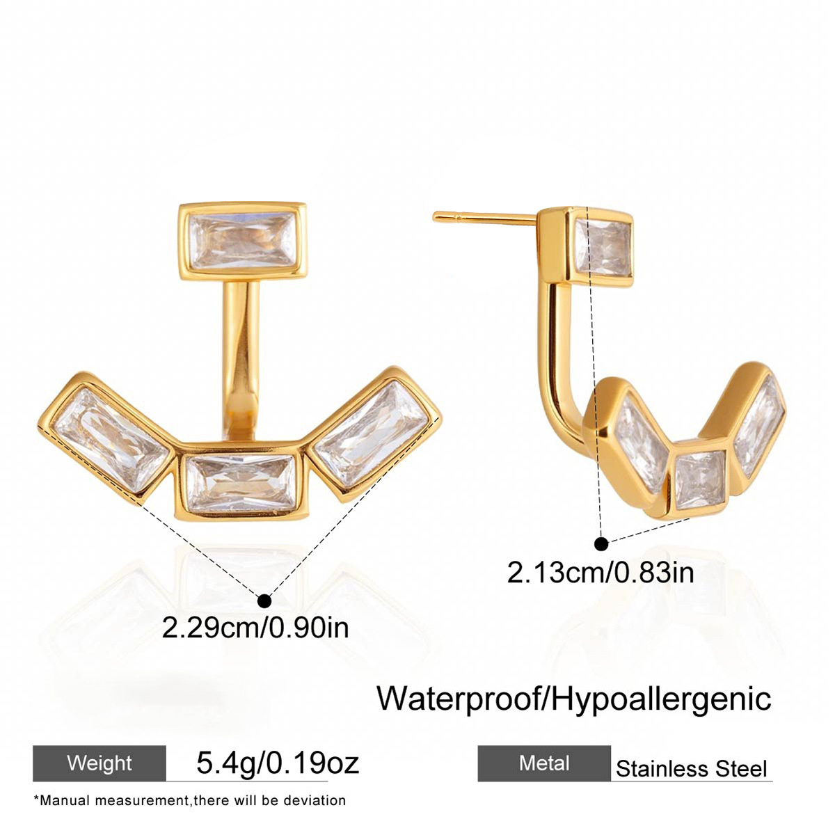 Stainless Steel Front and Back Cubic Zirconia Stud Earrings
