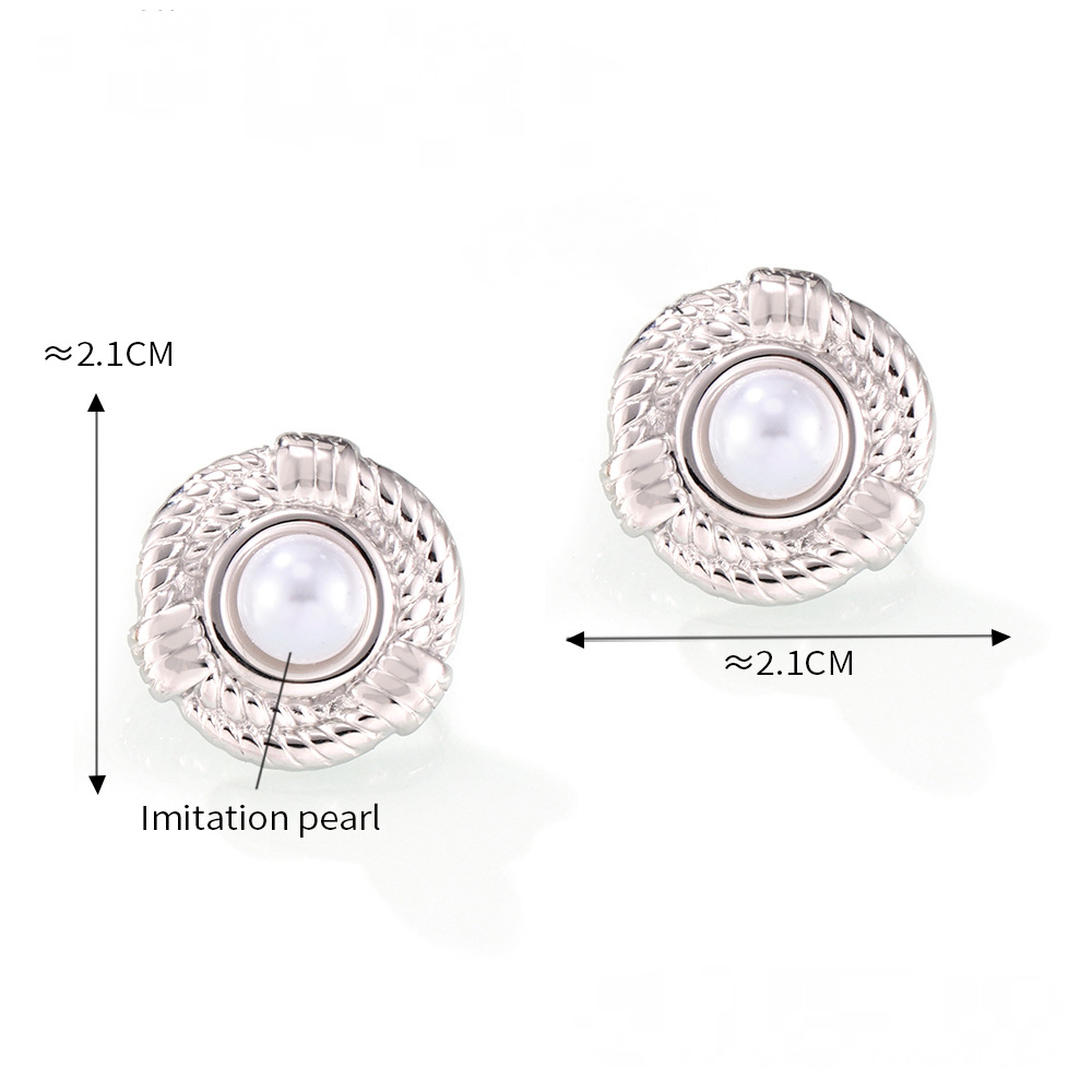 Stainless Steel Geometric Twist Design Inlay Imitation Pearl Stud Earrings