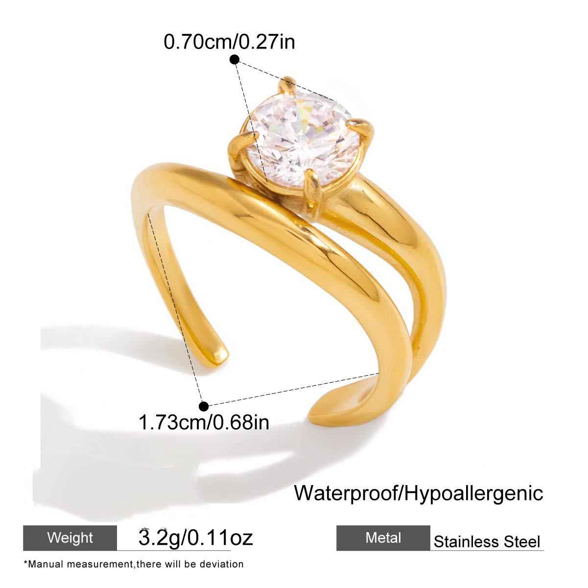 Stainless Steel White Cubic Zirconia Open Ring