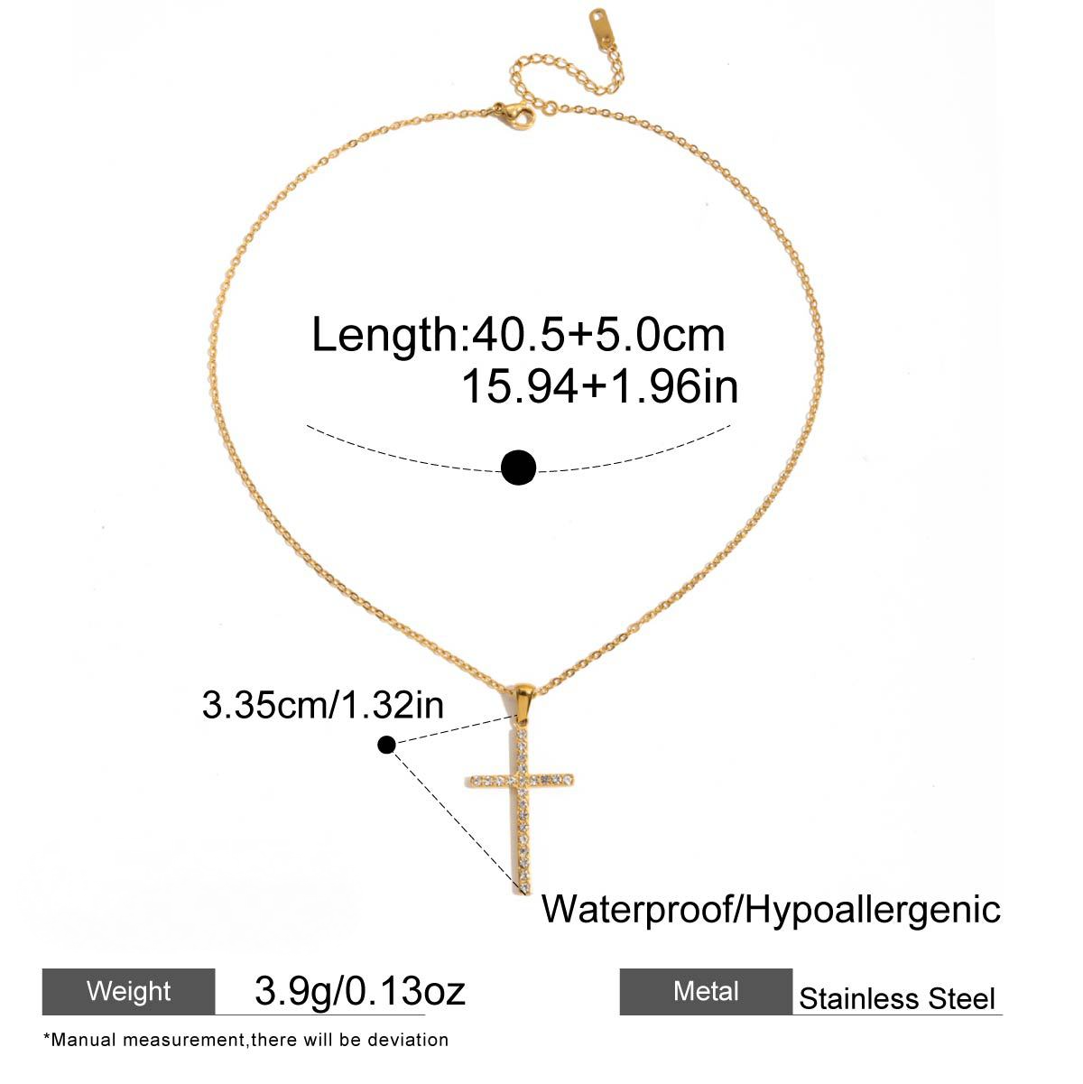 Stainless Steel White Cubic Zirconia Cross Pendant Necklace