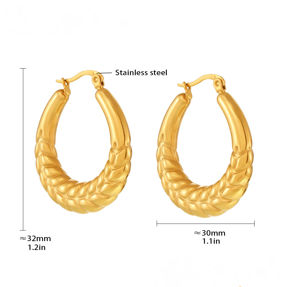 Stainless Steel Wheat Ear Texture Hoop Earrings