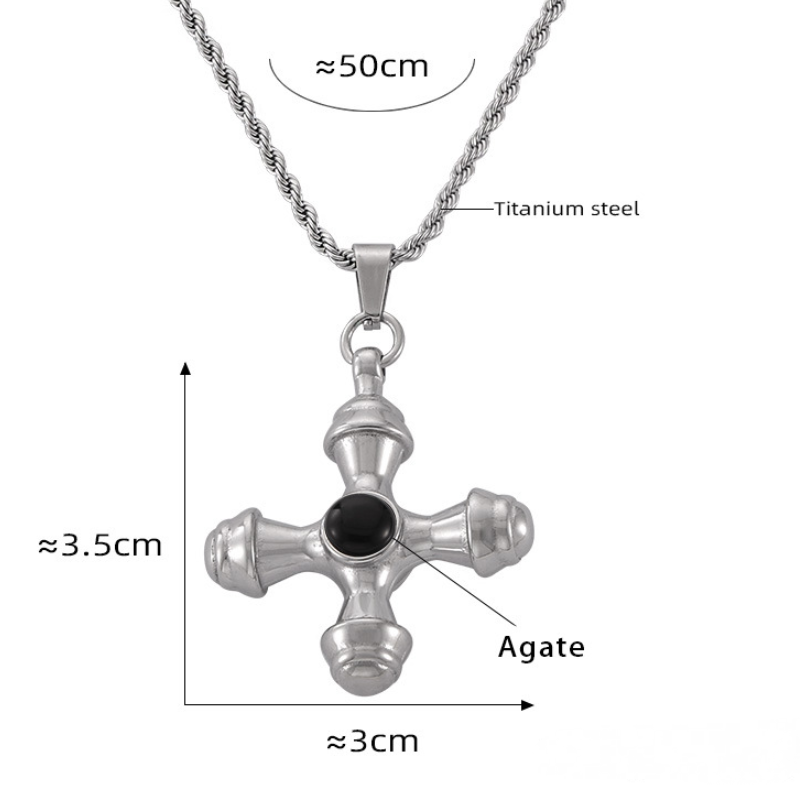 Stainless Steel Cross Inlay Tiger Eye Stone Pendant Necklace