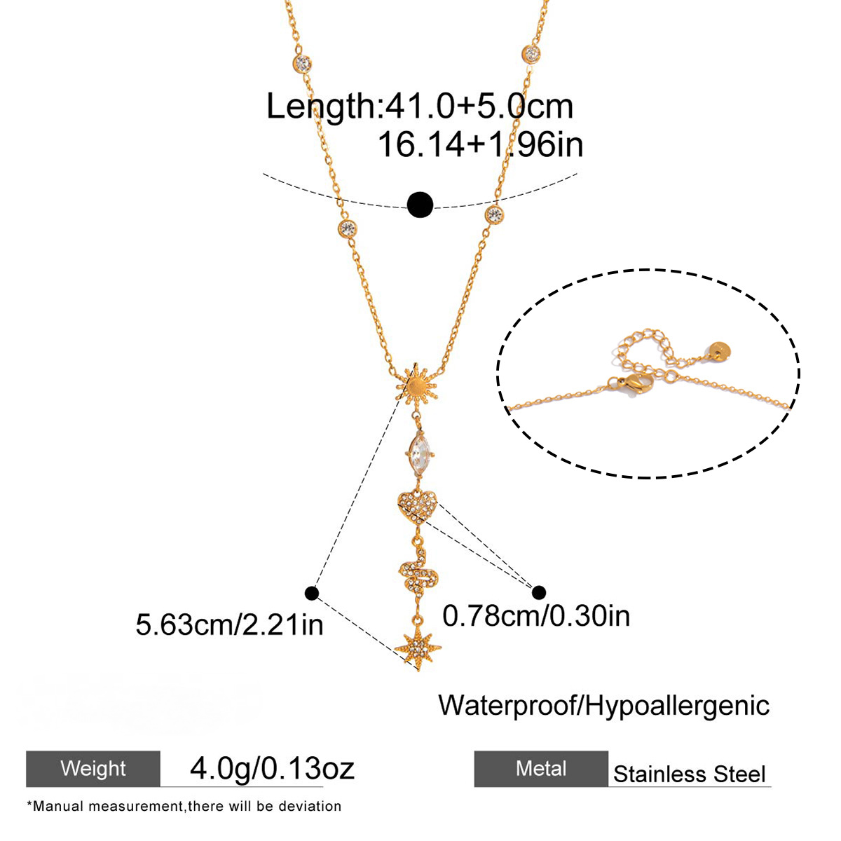 Stainless Steel Heart Cubic Zirconia Lariat Necklace