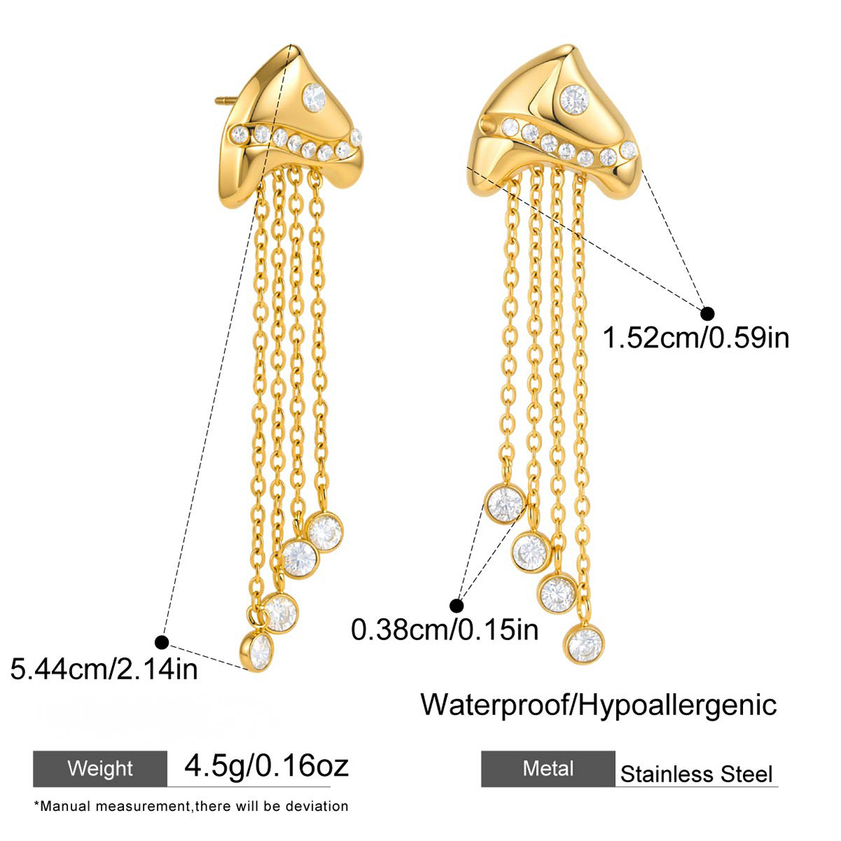 Stainless Steel Tropical Fish Chain Tassel Cubic Zirconia Earrings