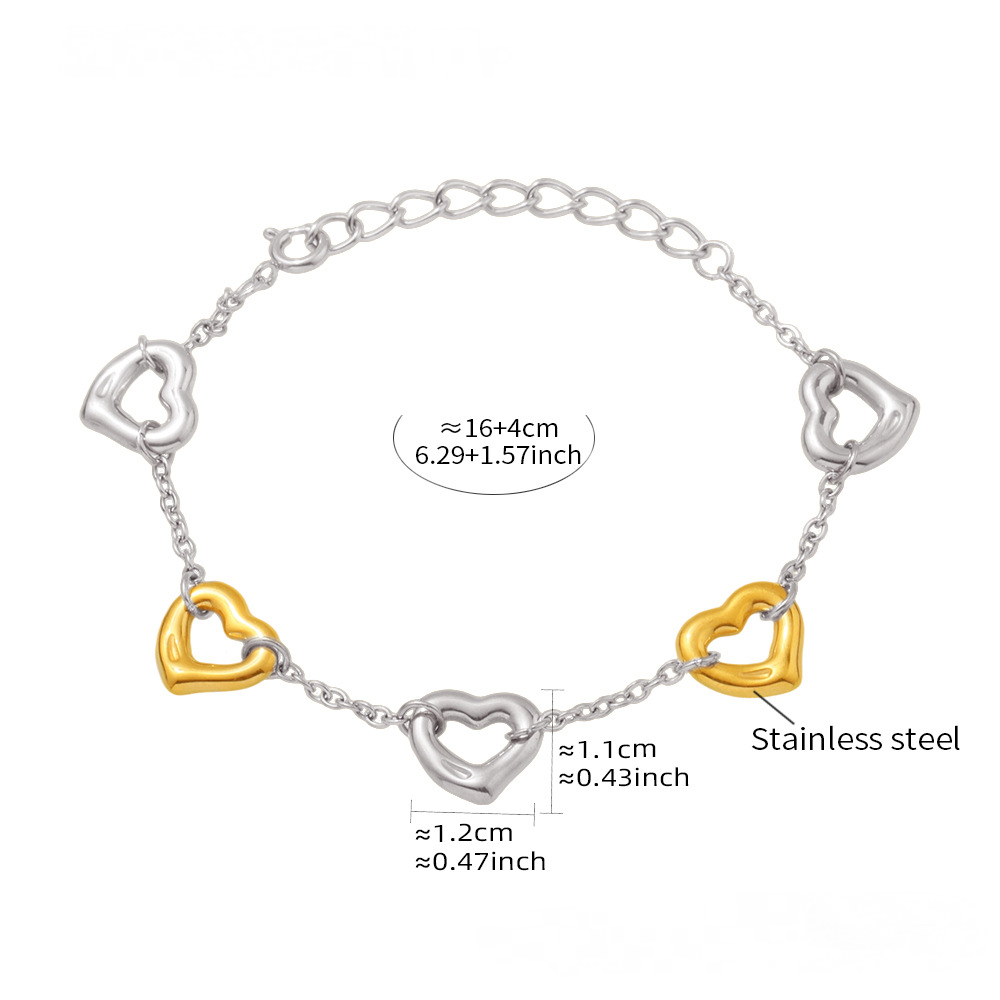 18K Gold PVD Stainless Steel Heart Shape Welded Bracelet