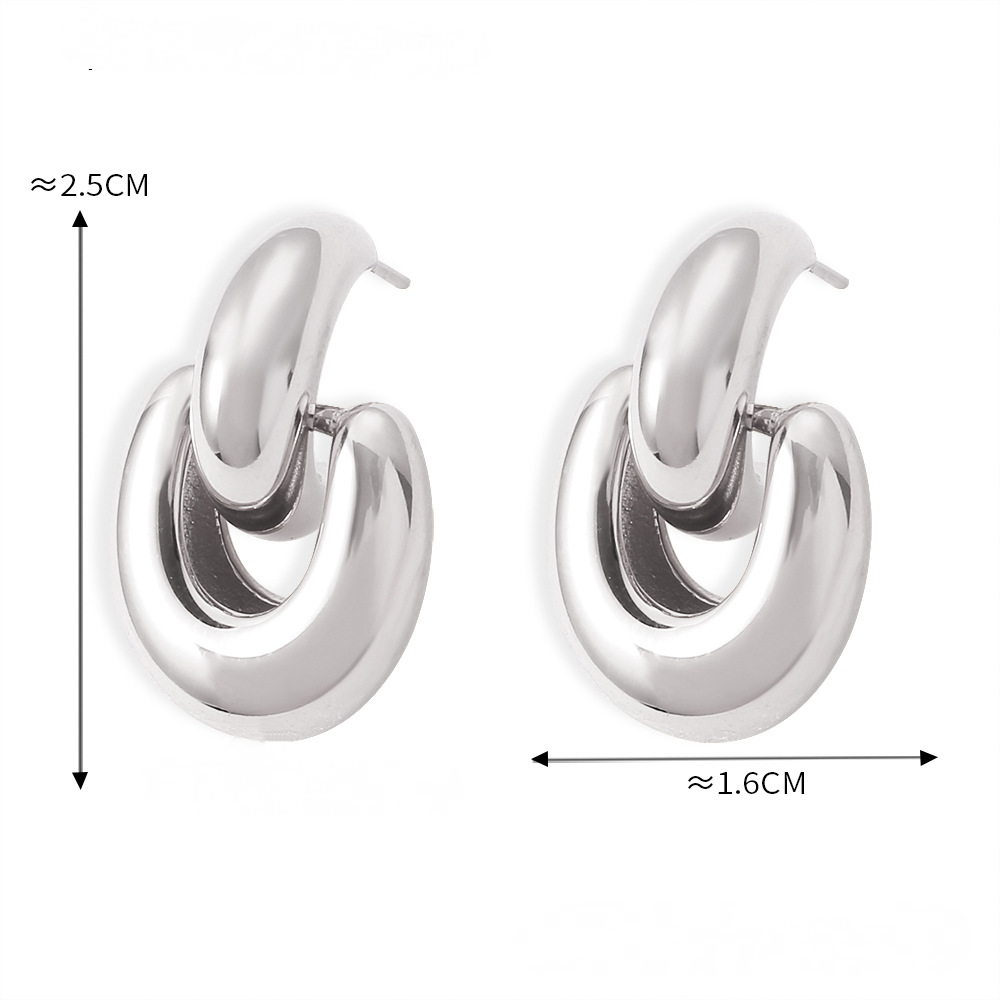 Stainless Steel Half Round Hook Stud Earrings