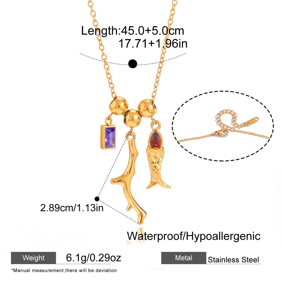 Stainless Steel Cubic Zirconia Fish Pendant Necklace