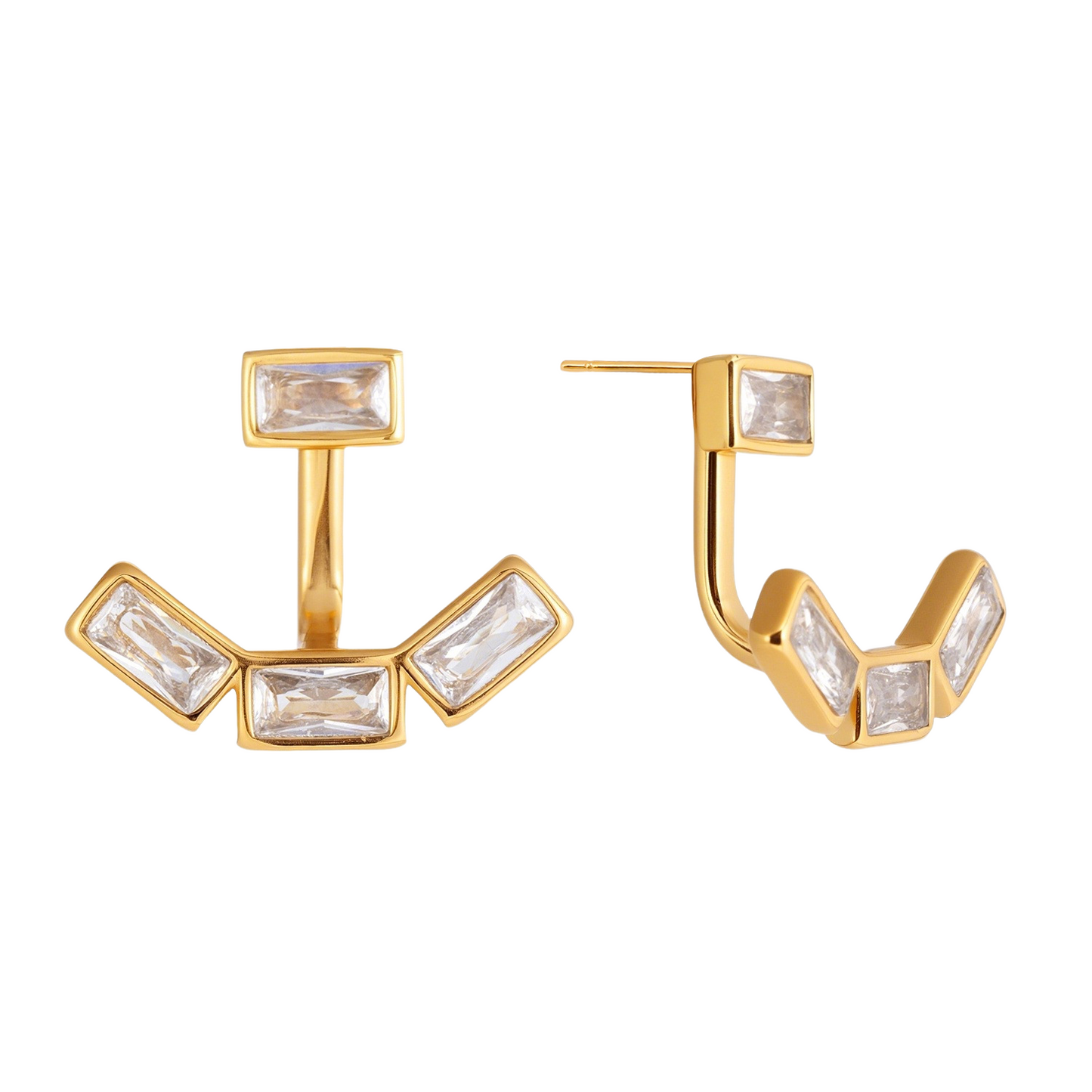 Stainless Steel Front and Back Cubic Zirconia Stud Earrings