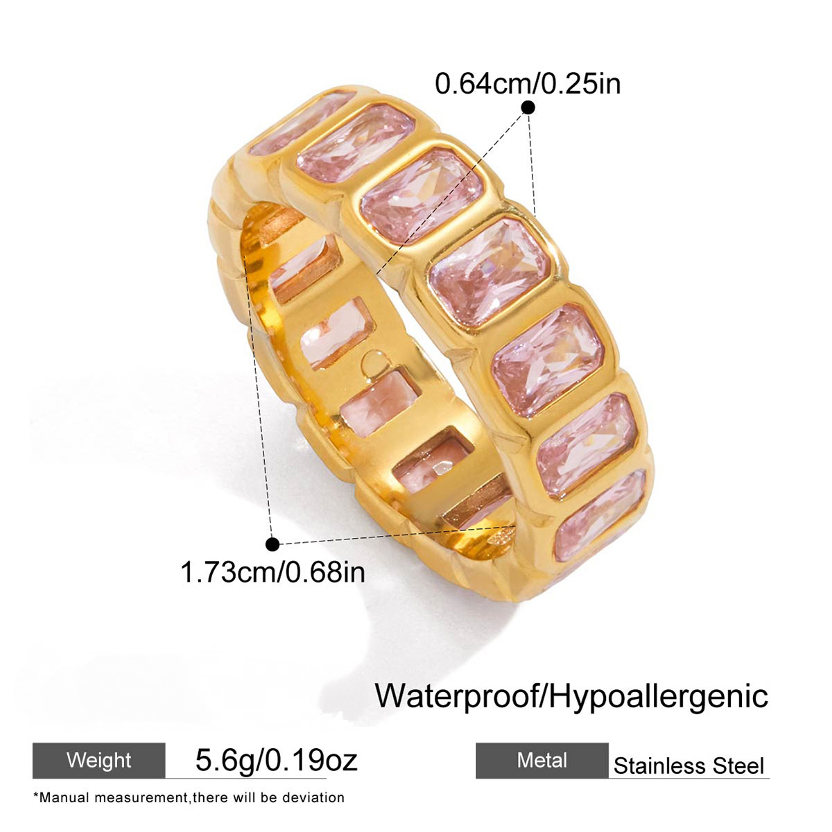 Stainless Steel 18K Gold PVD Cubic Zirconia Ring Collection