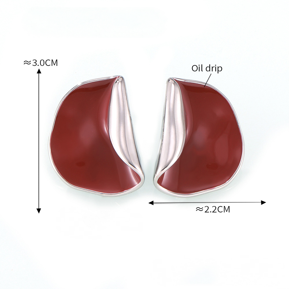 Stainless Steel Half Round Glaze Stud Earrings