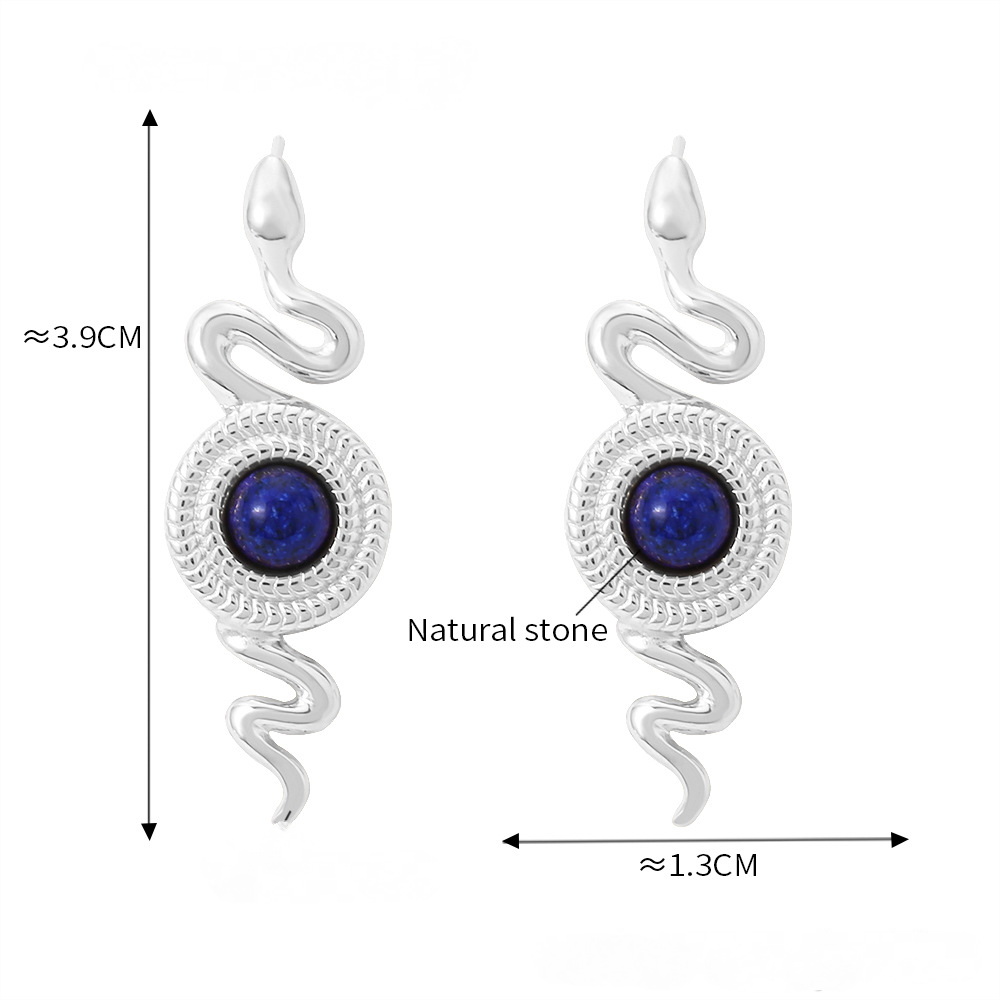 Stainless Steel Snake Inlay Natural Stone Stud Earrings