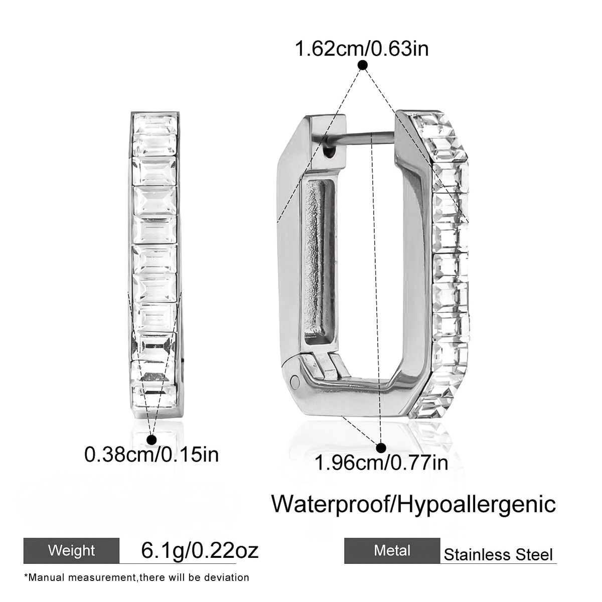 Stainless Steel White Cubic Zirconia U-shaped Hoop Earrings