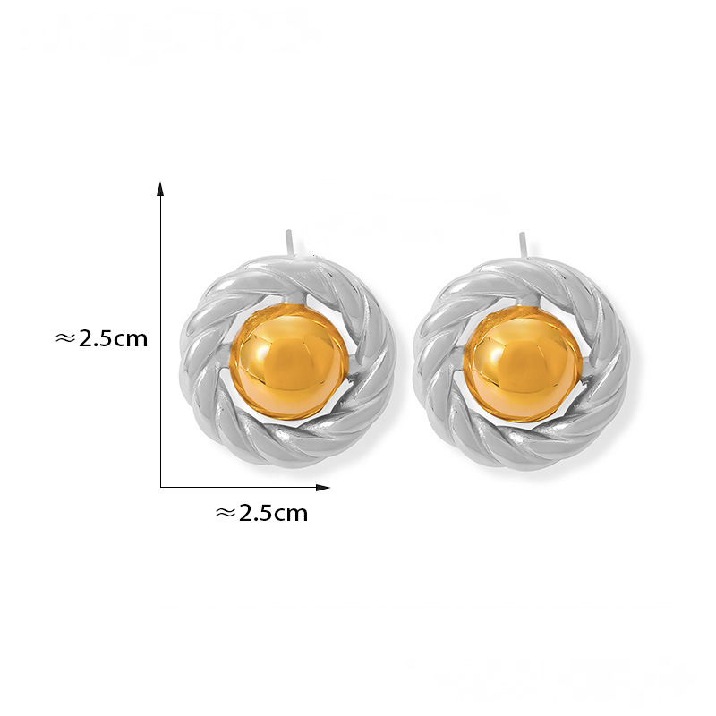 Stainless Steel Twisted Round Stud Earrings