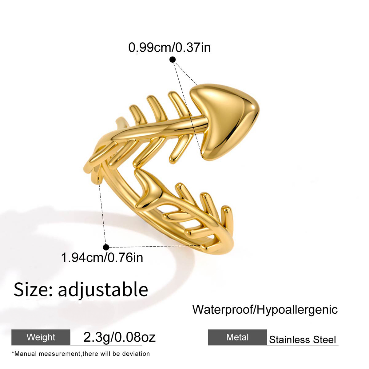Stainless Steel 18K Gold PVD Fishbone Open Ring