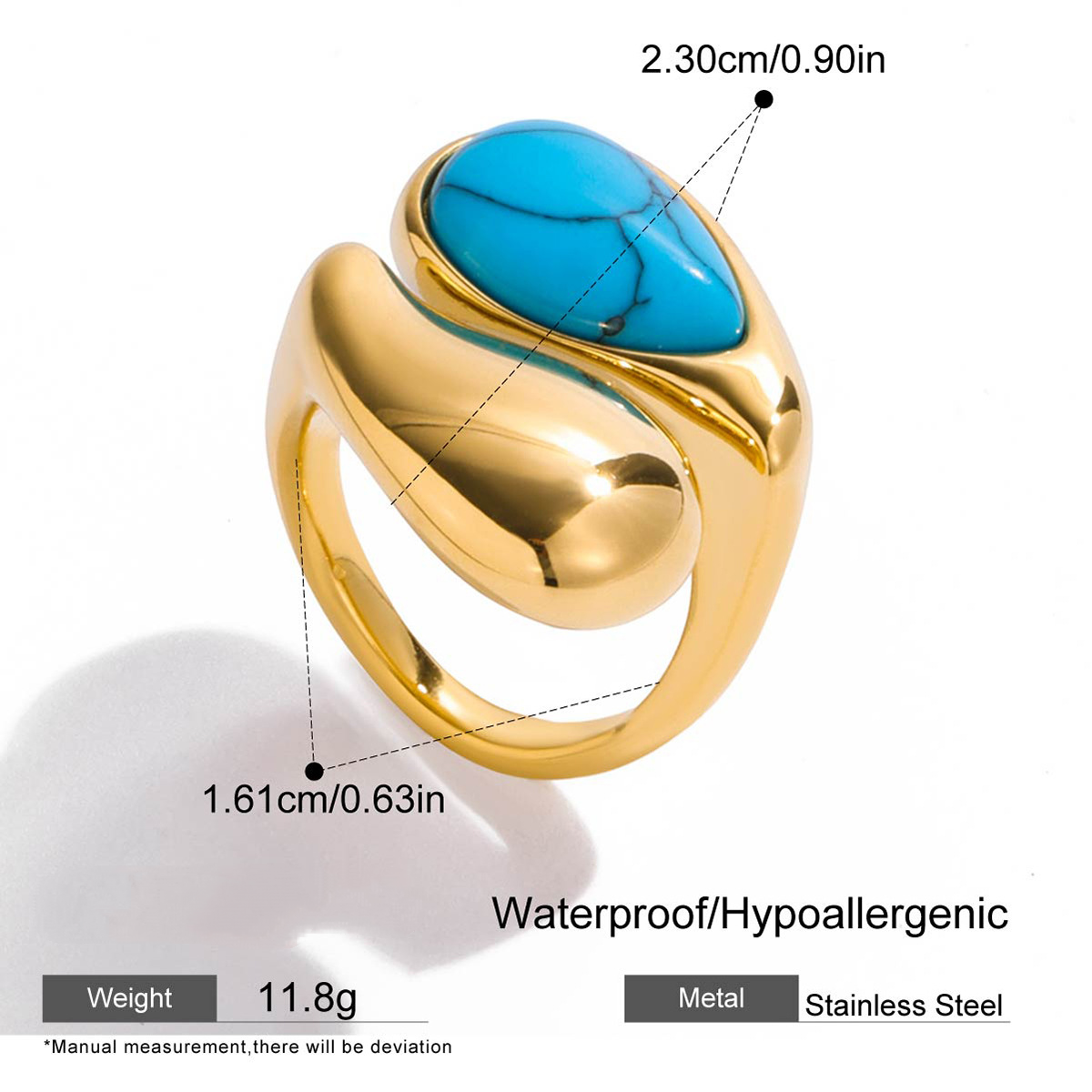 Stainless Steel Water Drop Pearl Tiger Eye Stone Ring