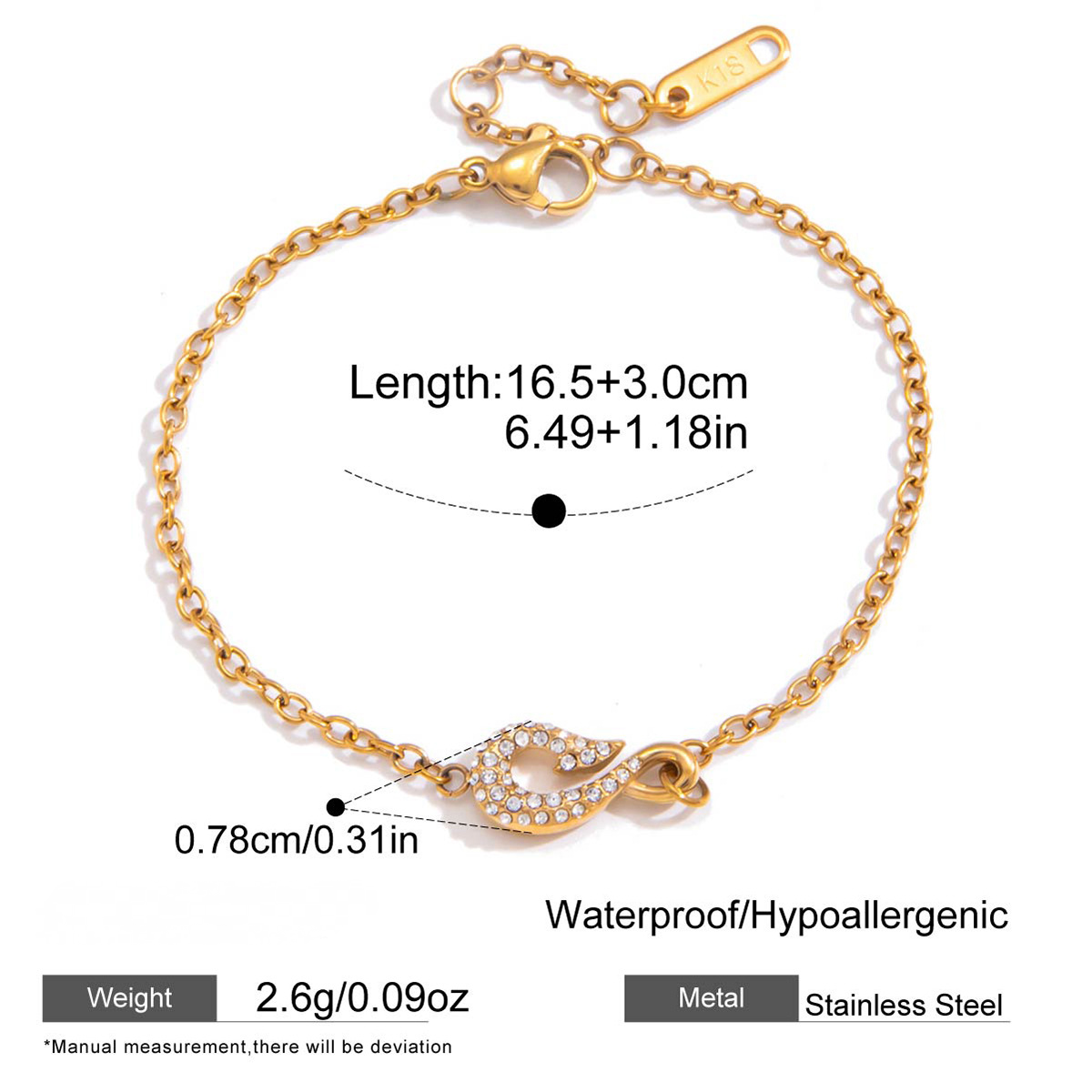 Stainless Steel Rhinestone Fish Hook Necklace Bracelet Jewelry Set