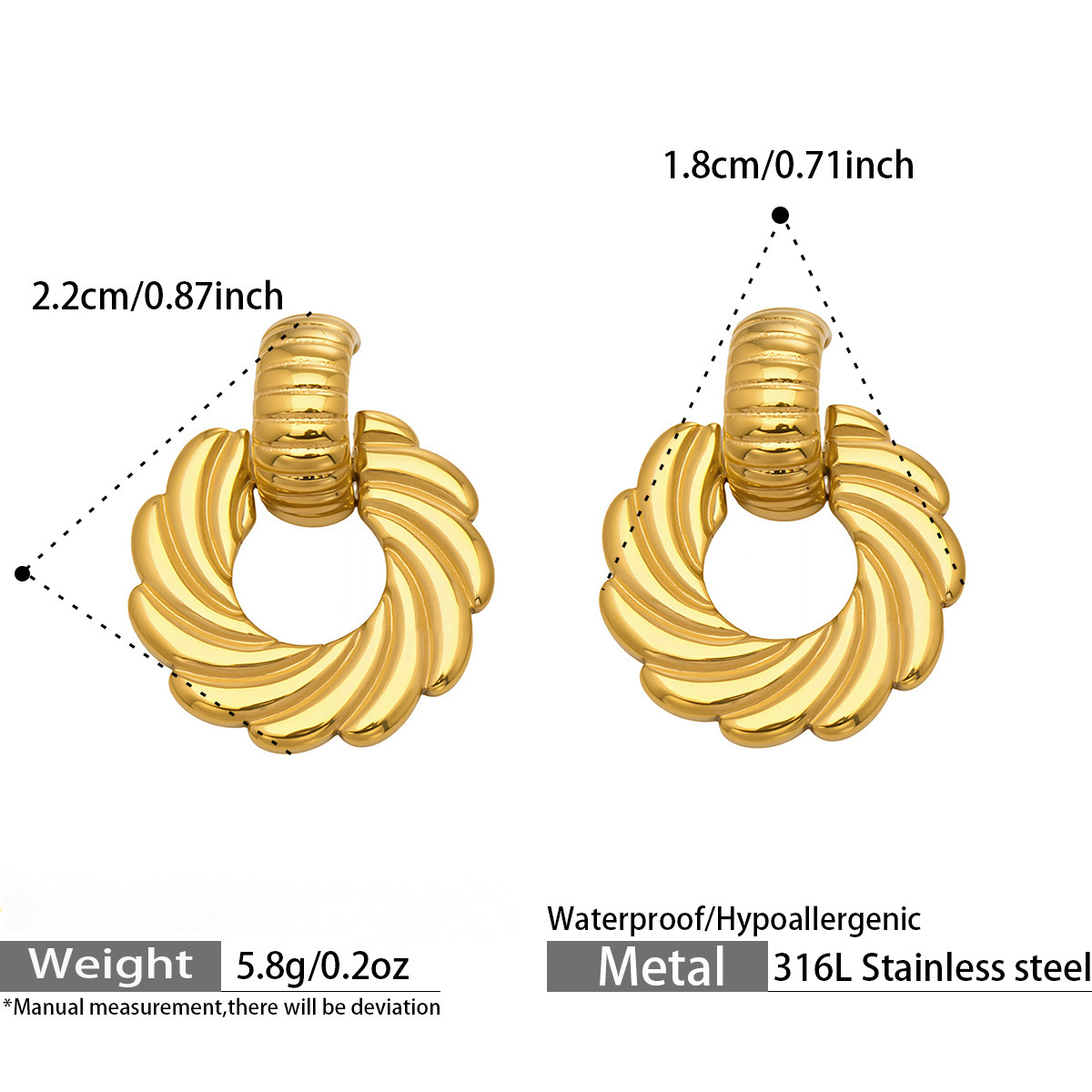 Stainless Steel Spiral Twist Stud Earrings