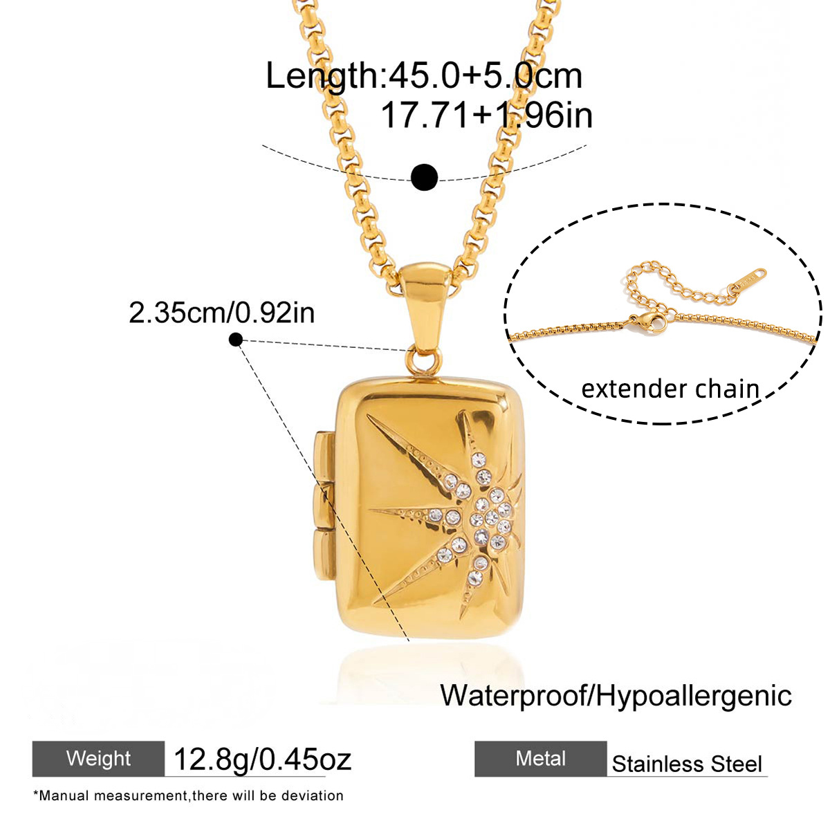 Stainless Steel Photo Box Pendant Necklace