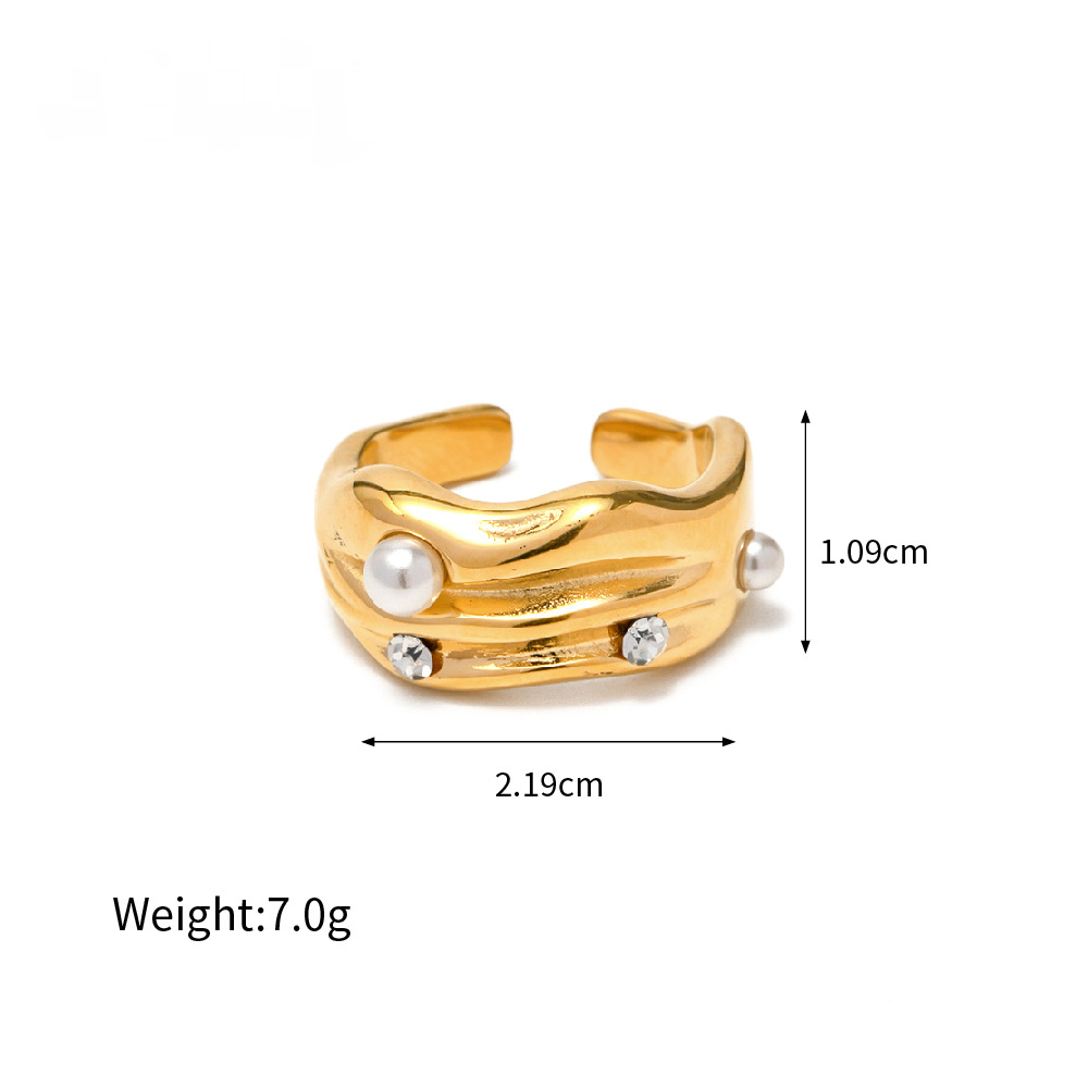 Stainless Steel Geometric Pearl Ring Combination