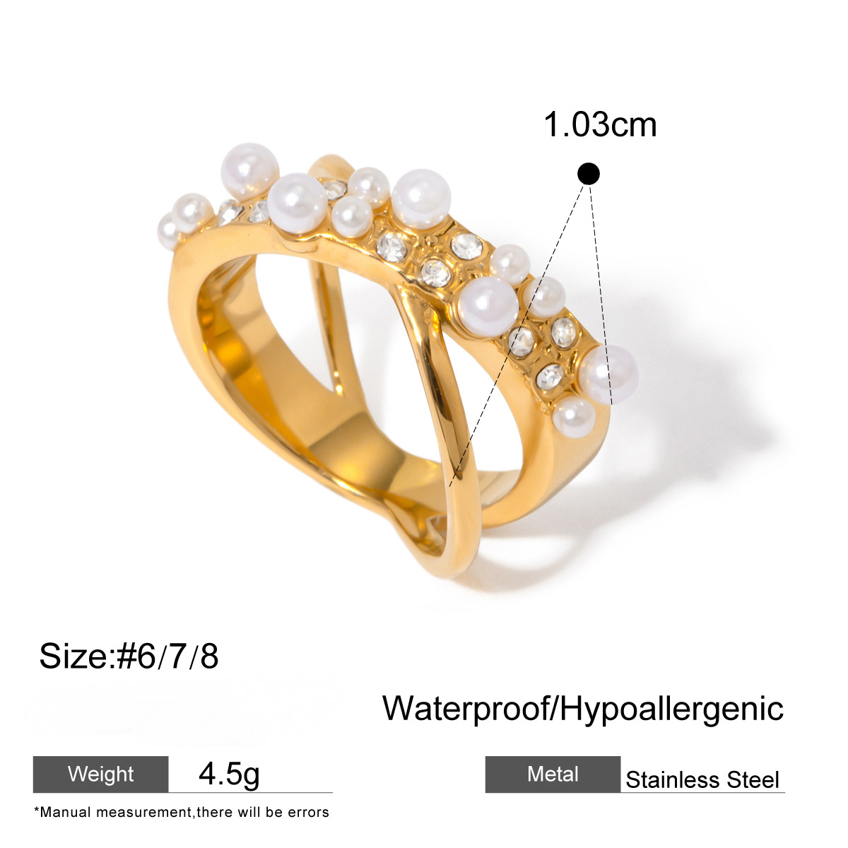 Stainless Steel Cubic Zirconia Pearl Ring