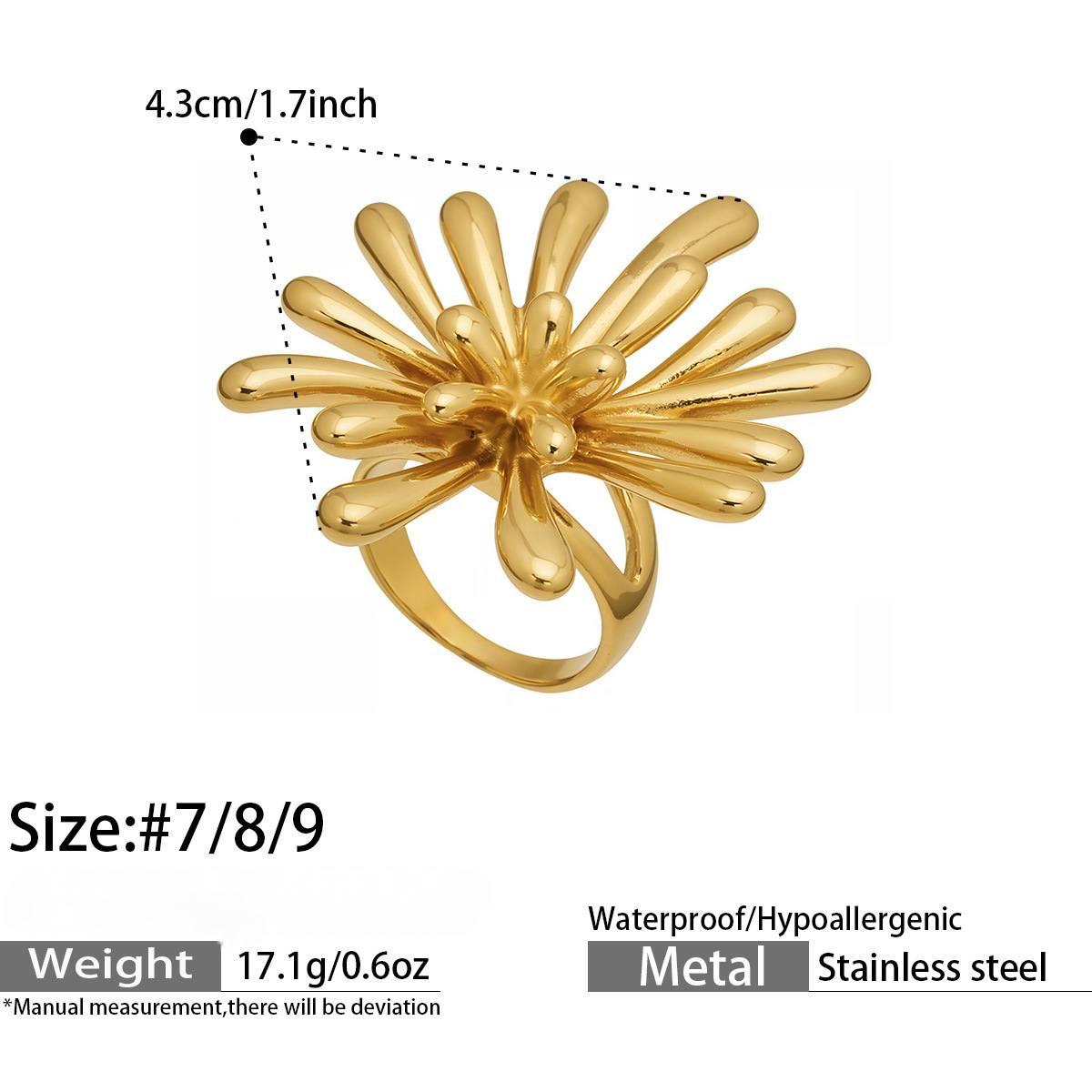 Stainless Steel 18K Gold PVD Flower Sun Ring