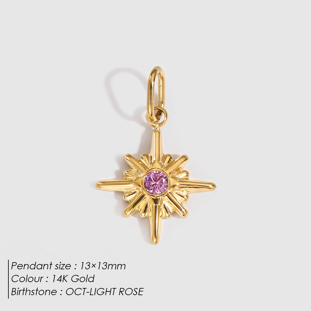 Stainless Steel Eight-pointed Star Birthday Stone Pendant