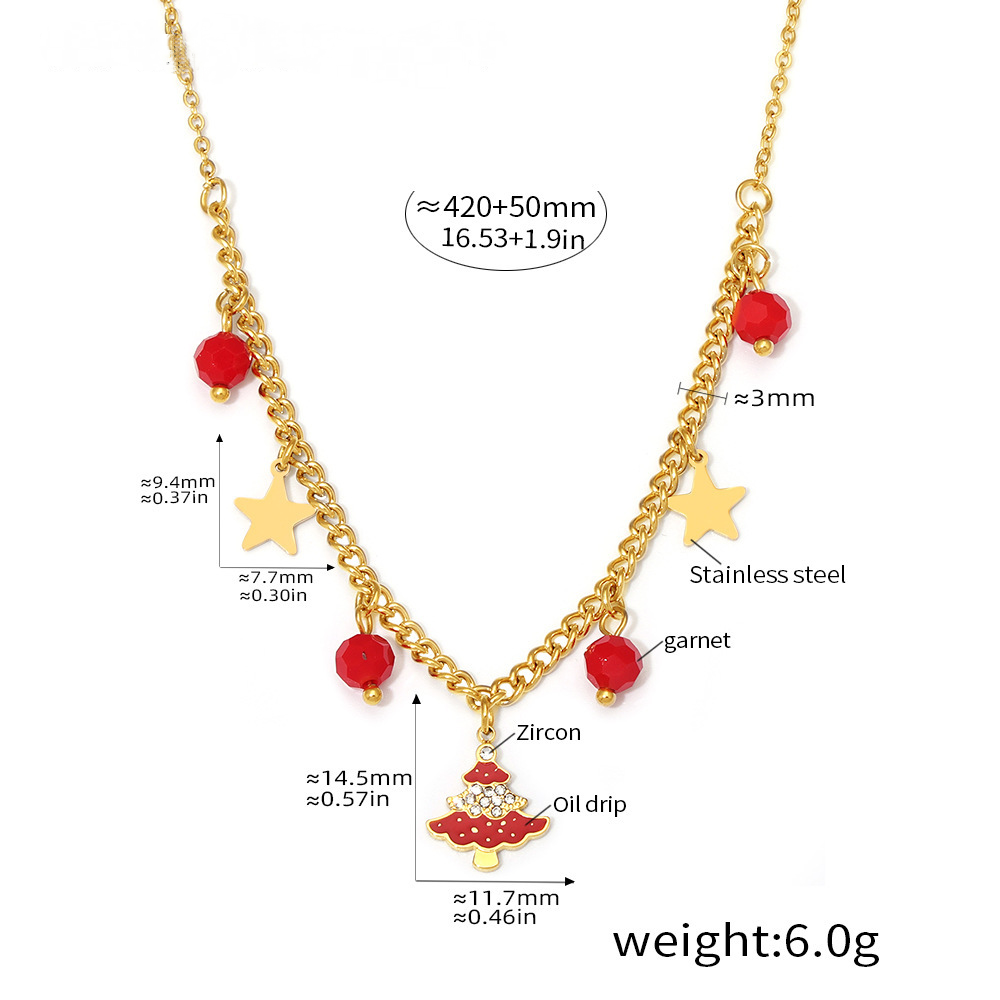 Stainless Steel Diamond-encrusted Christmas Tree Necklace Bracelet Earrings Jewelry Suit
