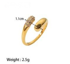 Stainless Steel 18K Gold PVD Diamond-set Open Ring