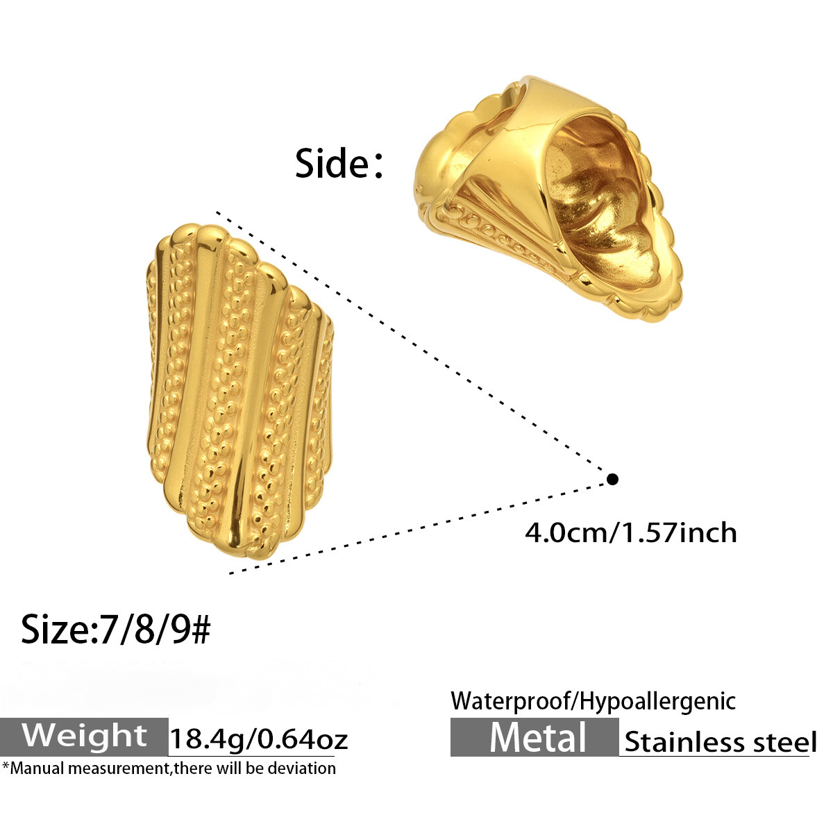 Stainless Steel 18K Gold PVD Exaggerated Texture Ring