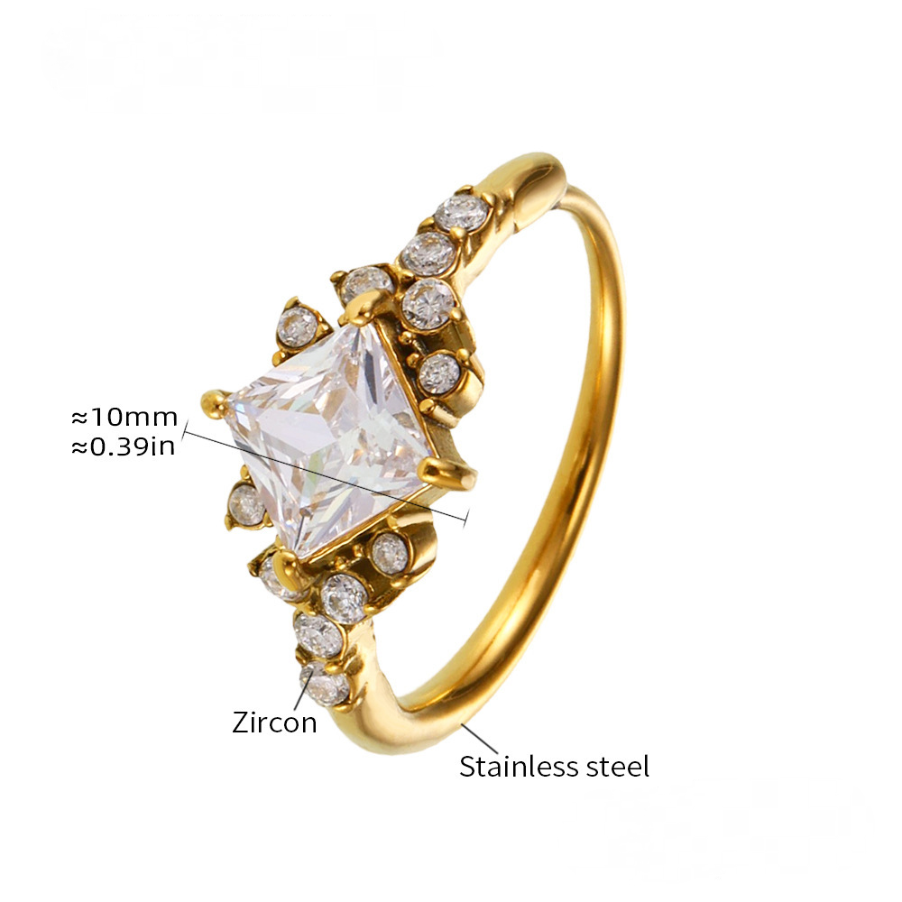 Square Cubic Zirconia Adjustable Stainless Steel Ring