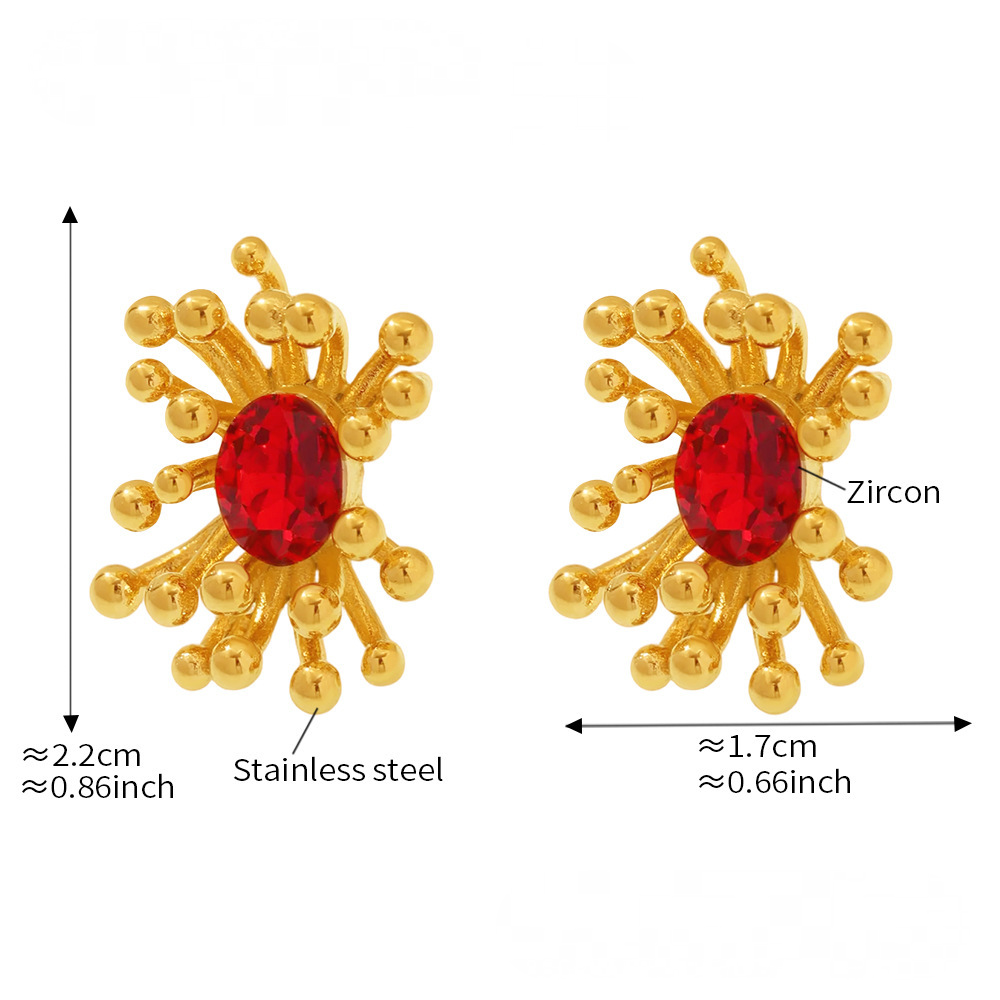 Stamen Inlay Cubic Zirconia Cuff Ring Earrings Stainless Steel Jewelry Suit