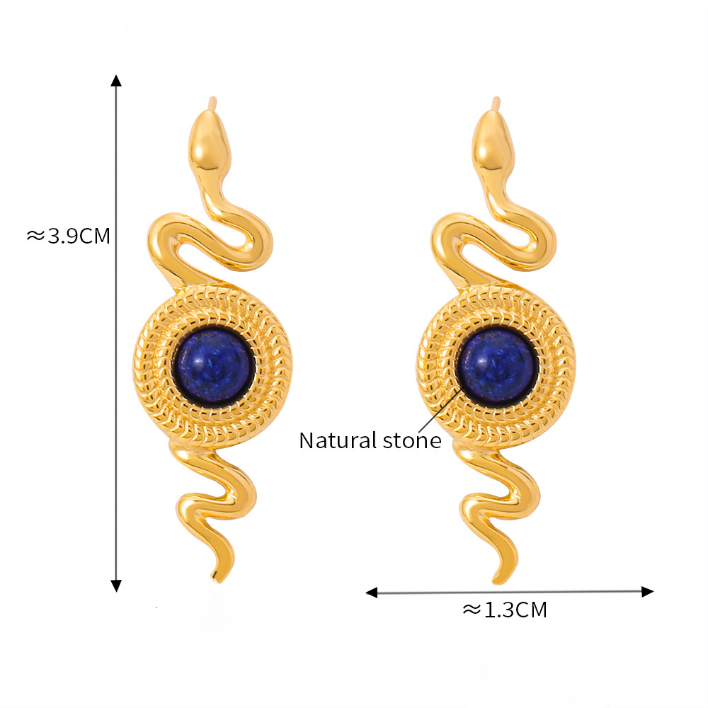 Stainless Steel Snake Inlay Natural Stone Stud Earrings