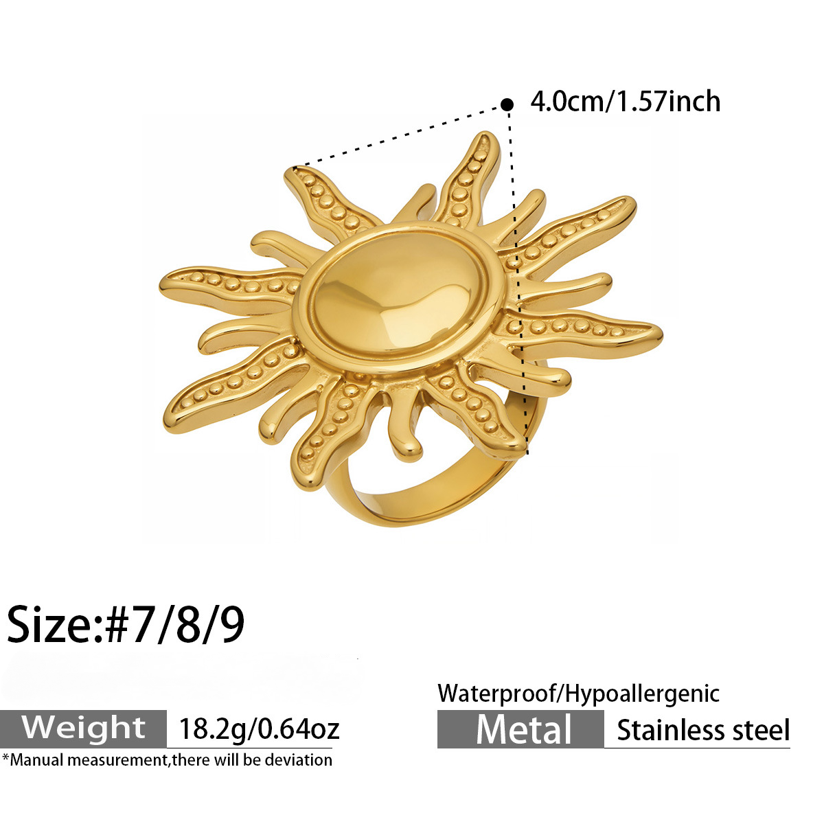 Stainless Steel 18K Gold PVD Flower Sun Ring