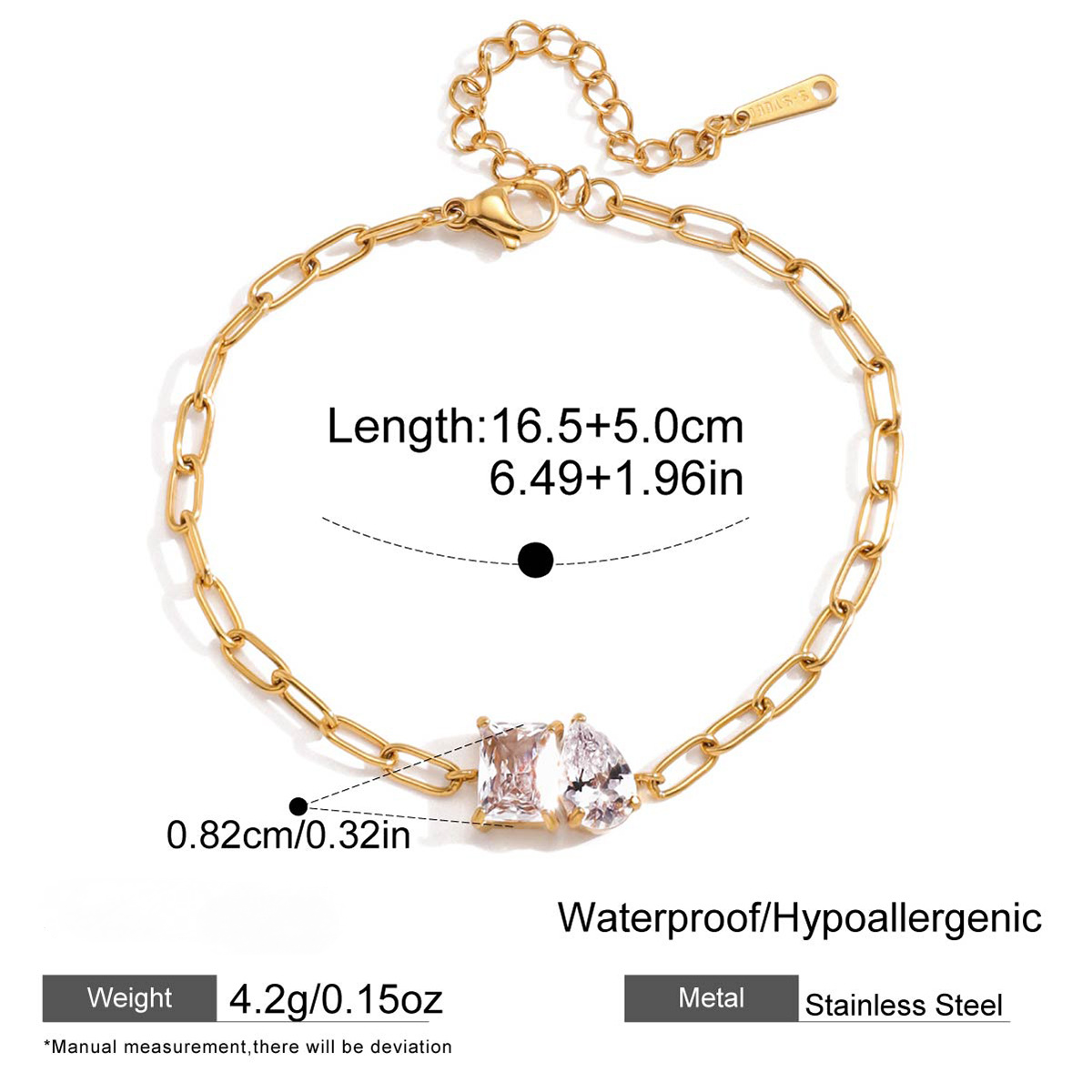 Stainless Steel Triangular CZ Tennis Chain Bracelet