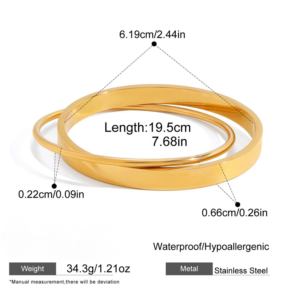 Stainless Steel Polished Bracelets - 2 Pcs