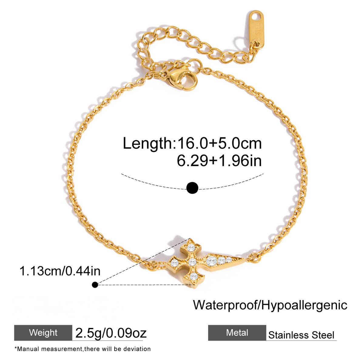Stainless Steel Rhinestone Cross Bracelet Necklace Earrings Jewelry Set
