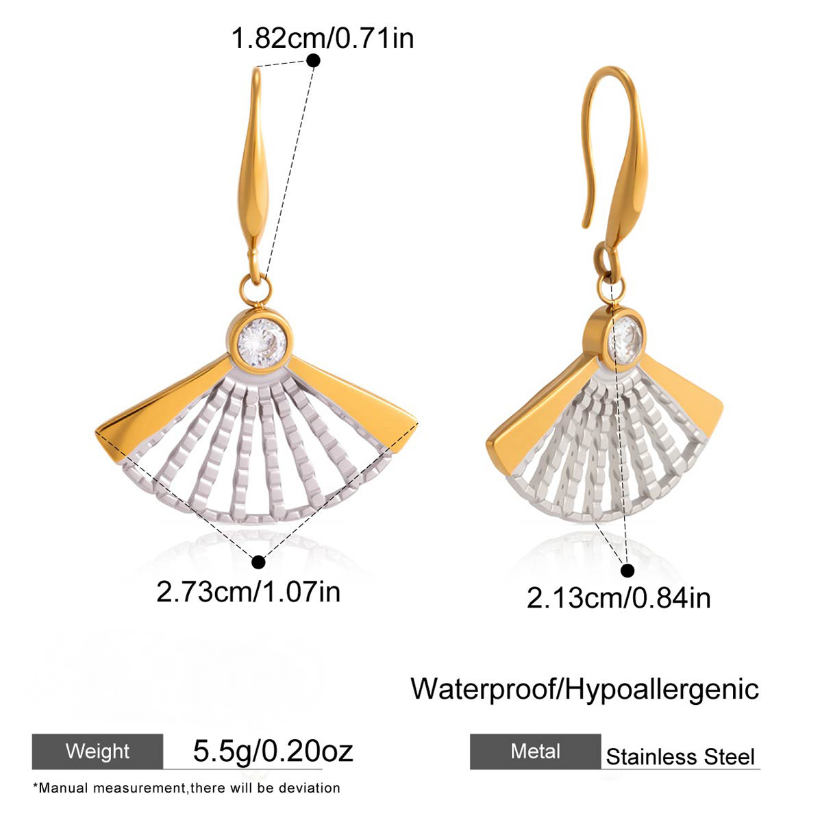 Stainless Steel Fan-shaped CZ Ring Earrings Necklace Jewelry Set