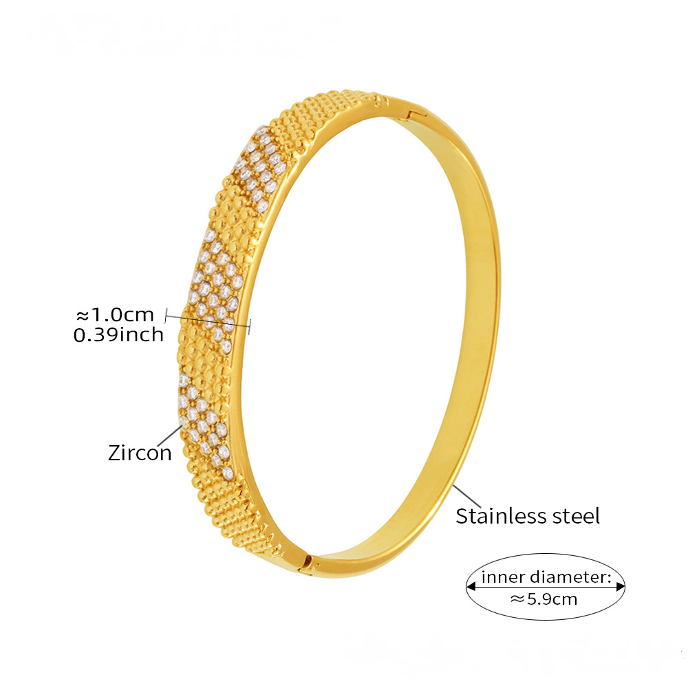 Stainless Steel 18K Gold PVD Cubic Zirconia Buckle Bracelet