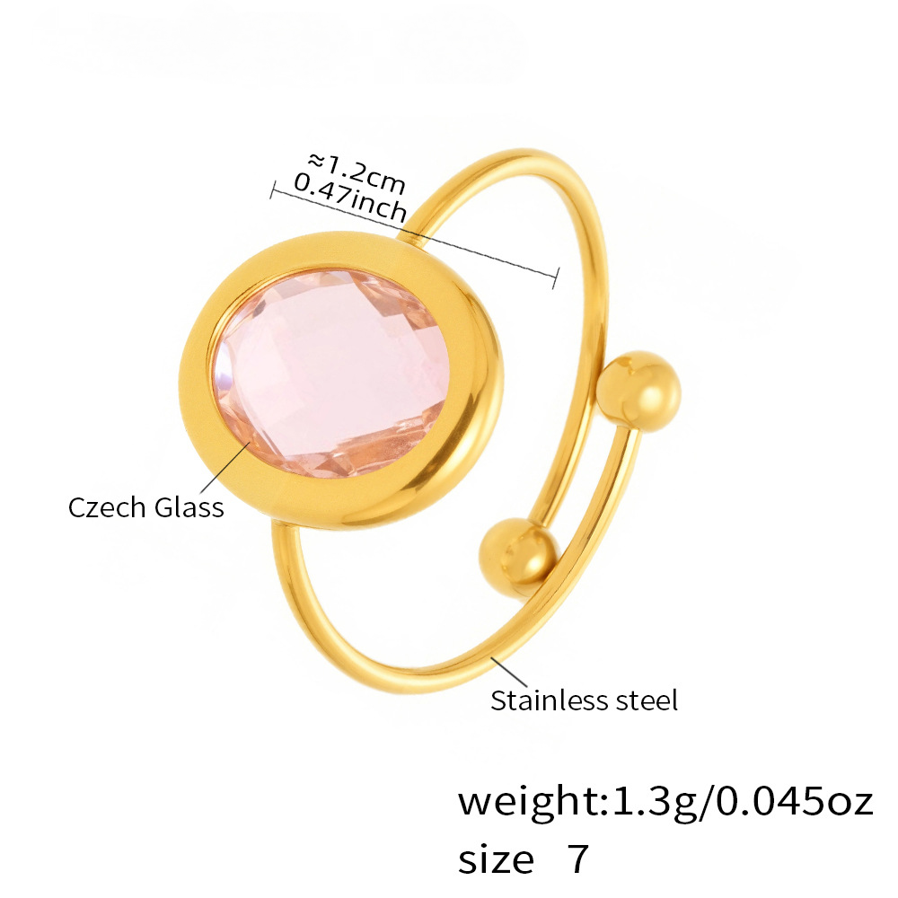 Stainless Steel 18K Gold PVD Cut Glass Steel Ball Ring