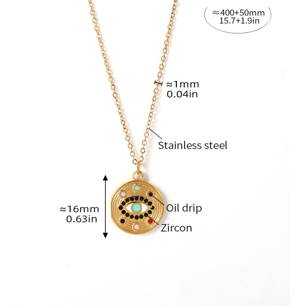 Evil Eye Oil Drop Round Pendant Necklace