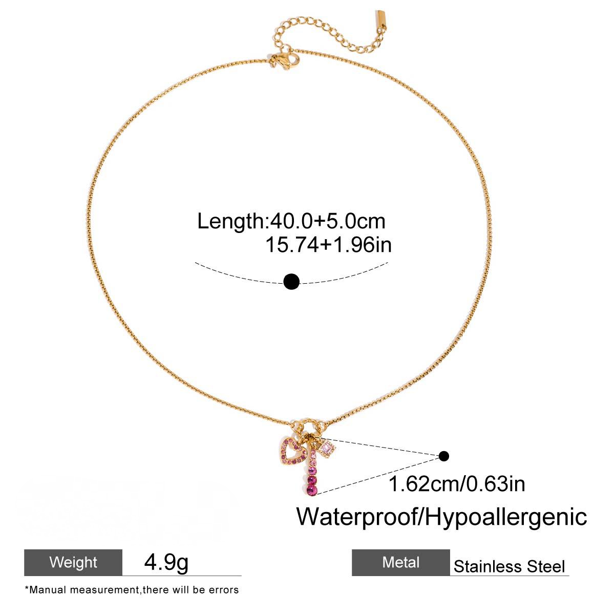 Stainless Steel Pink Cubic Zirconia Heart-shaped Necklace