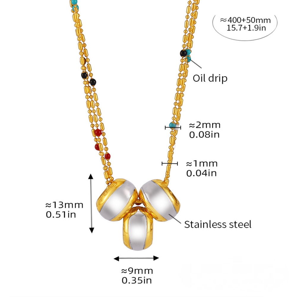 Stainless Steel Round Pendant Beaded Chain Necklace