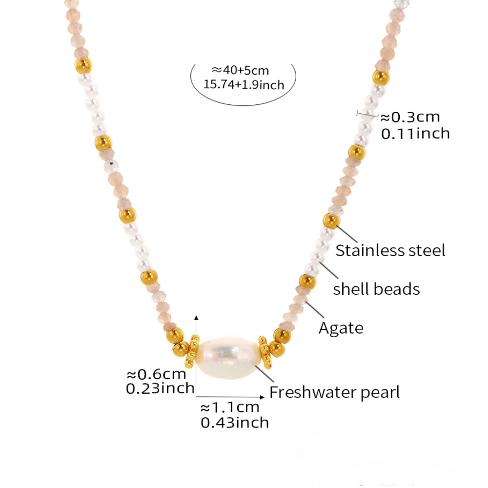 Stainless Steel Freshwater Pearl Pendant Beaded Necklace