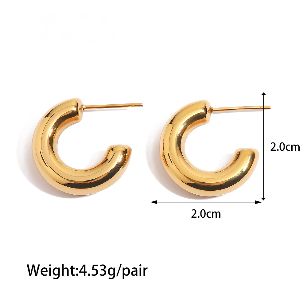 Stainless Steel C-shaped Hollow Stud Earrings