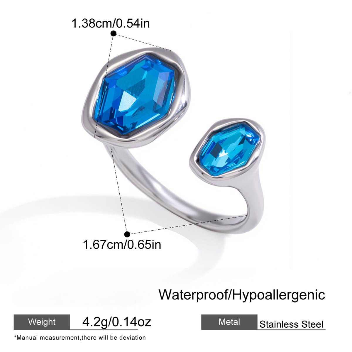 Stainless Steel 18K Gold PVD Cubic Zirconia Open Ring