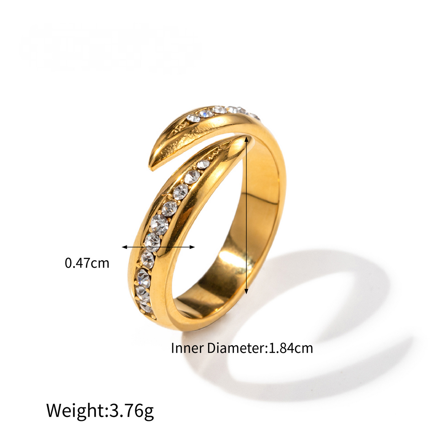 Stainless Steel 18K Gold PVD Diamond-set Open Ring