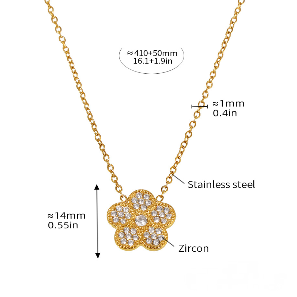 Plum Blossom Inlay Cubic Zirconia Necklace Bracelet Jewelry Suit
