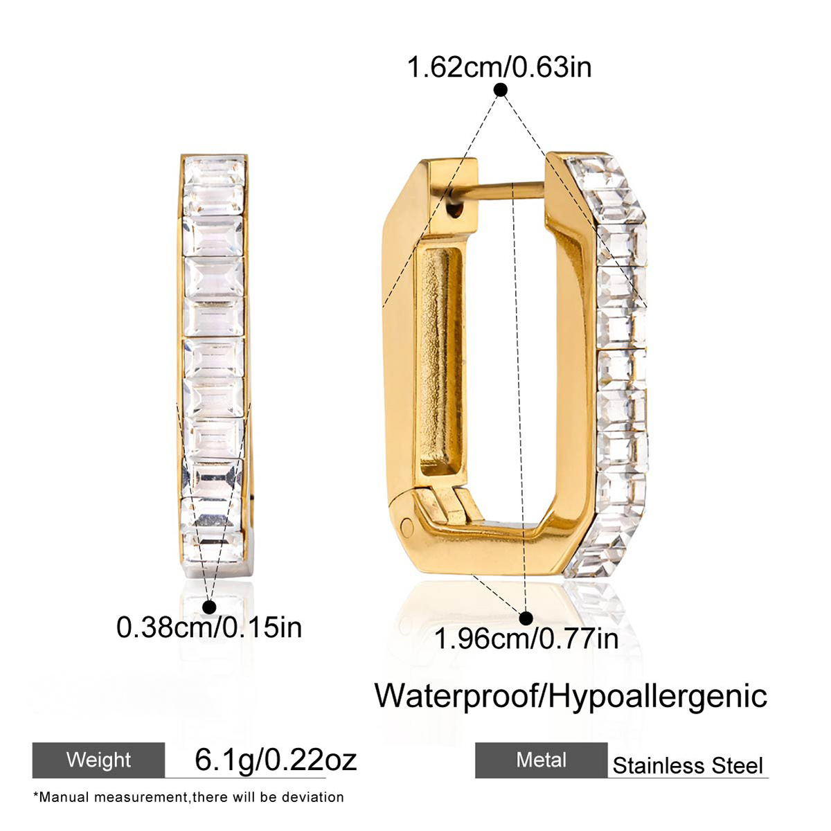 Stainless Steel White Cubic Zirconia U-shaped Hoop Earrings