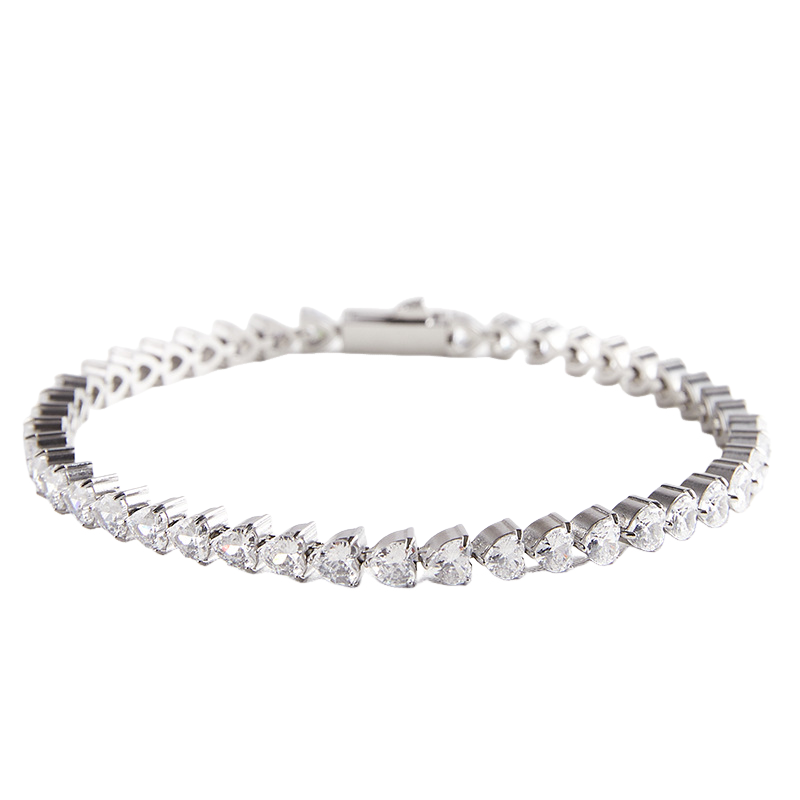 4/5mm Peach Heart Zircon Stainless Steel Tennis Bracelet