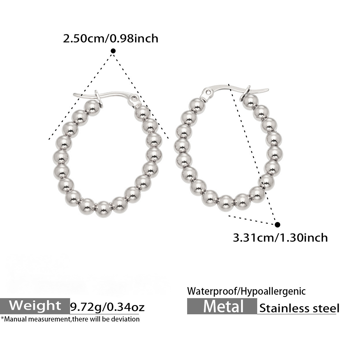 Stainless Steel Geometric Diamond-shaped Bead Hoop Earrings
